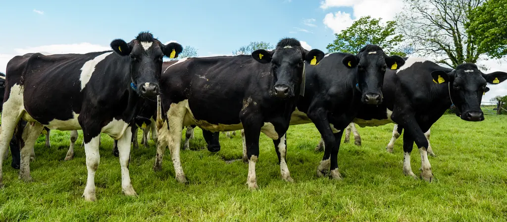 Four cows in a field.